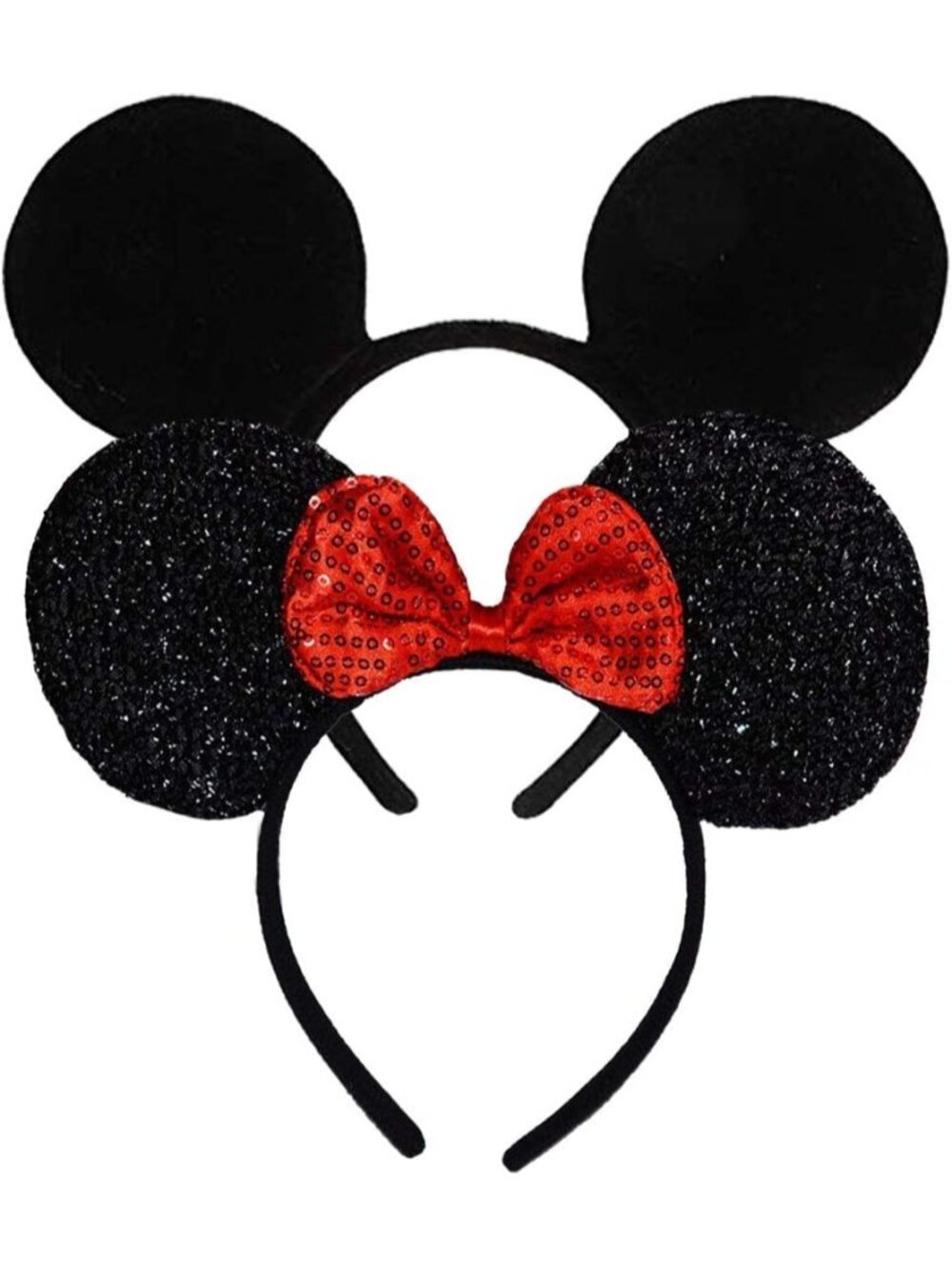 Women Red&black Sequin Handmade Mickey Mouse Headband 2 Pieces